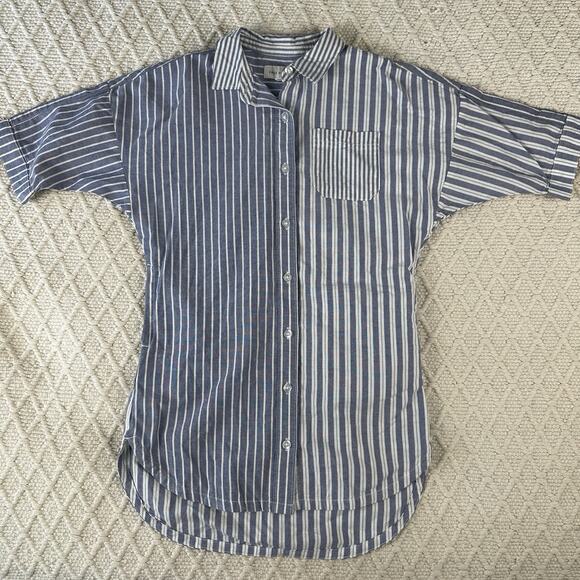 Free Asembly Womens Button Down Small Blue White Stripe Nautical Office Wear Top - Picture 1 of 8